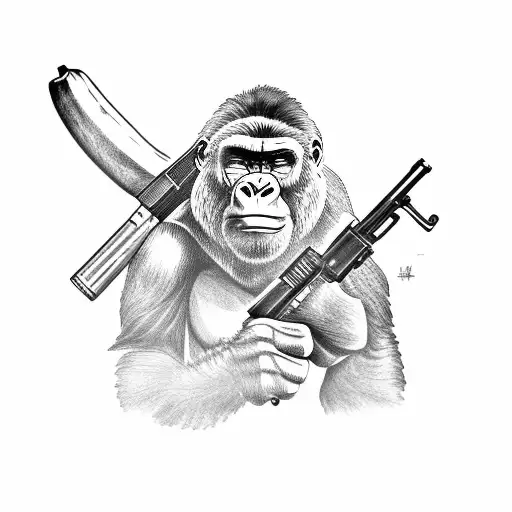 Gorilla Holding A Banana As A Gun