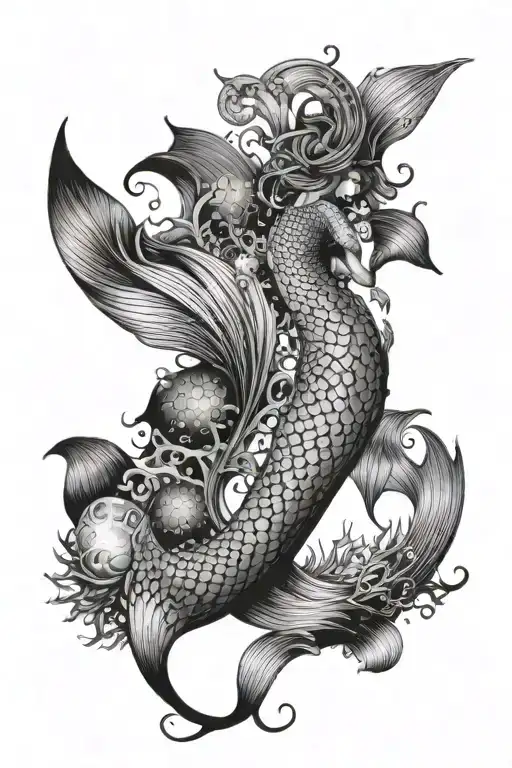 A Mermaid Tail With A Variety Of Sea Creatures Inside The Tail