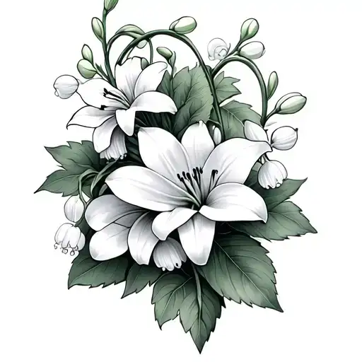 Joncquille And Lily Of The Valley With Leaves