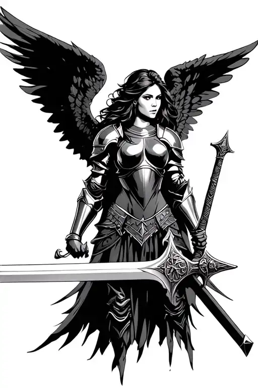 Female Angel Warrior In Armour Wielding A Sword