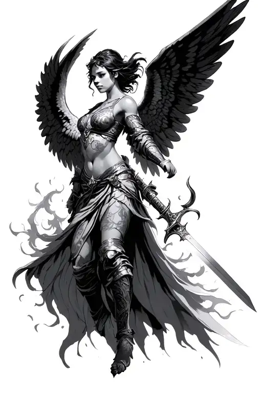 Female Angel Warrior With Wings Wielding A Sword Emerging