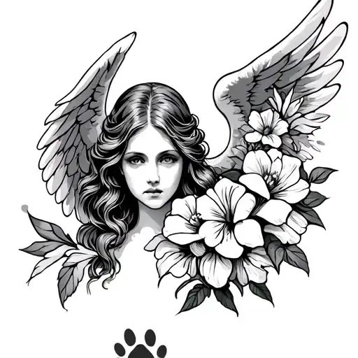 Angel Flowers And Paw Print