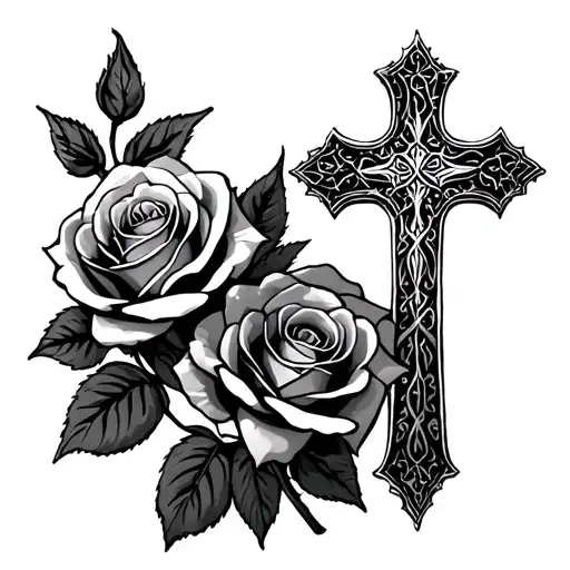 4 Roses And Gothic Cross