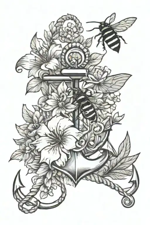 Anchor Flowers And A Bee Flying