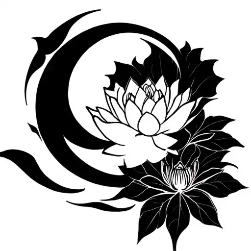 Moon And Lotus Flower