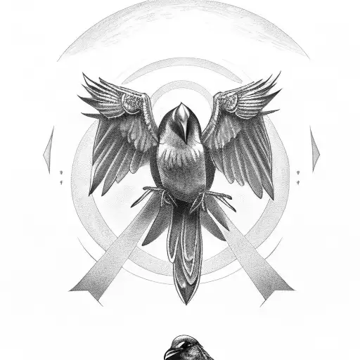 Raven With Moon Cycle Tattoo