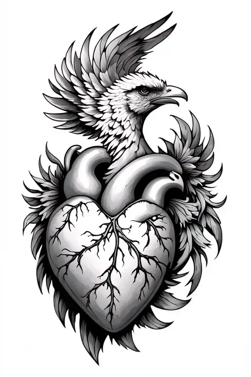 Phoenix With Anatomic Human Heart
