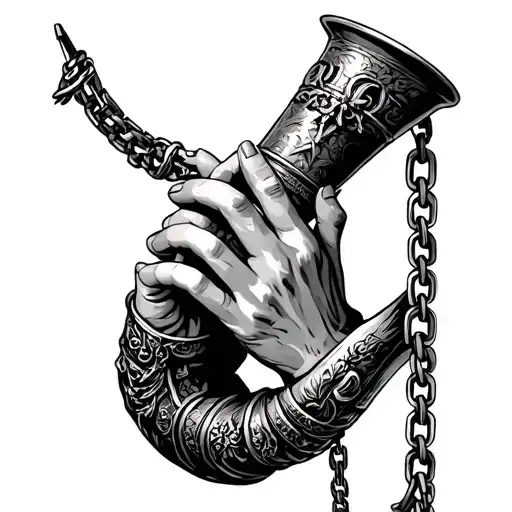 Hands That Pray And Hold A Chain With An Italian Horn At The End