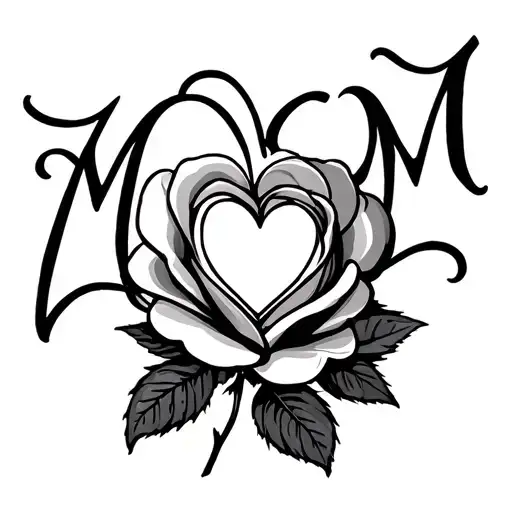 The Word Mom But The O Is A Heart And The Bottom Stems Out To A Rose