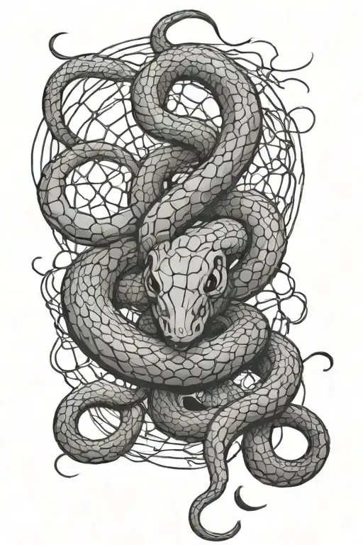 Snake With The Spider Webs Surrounding
