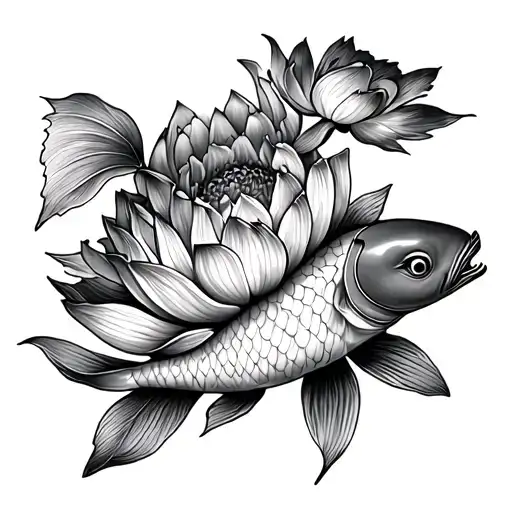 Lotus Flower And Koi Fish