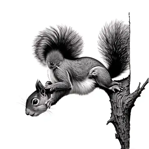 Squirrel Climbing Up A Tree