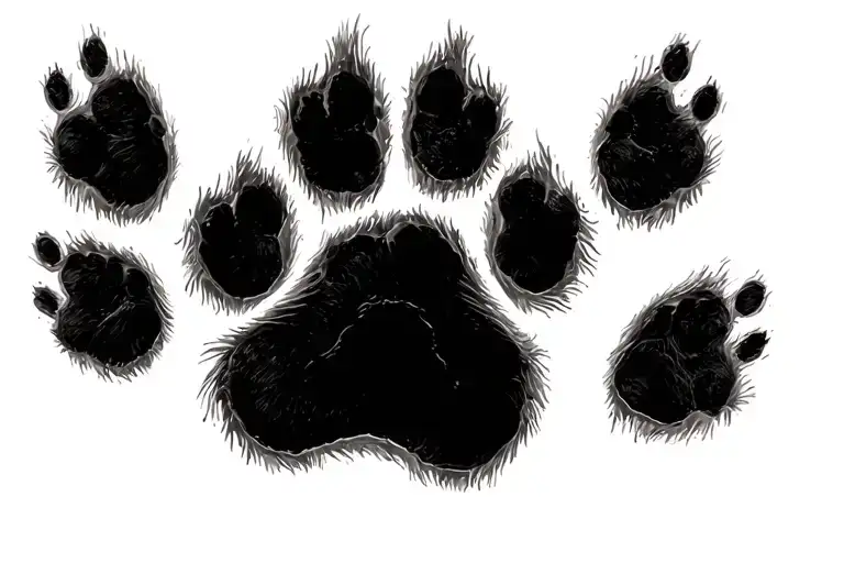 Realistic Dog Paw Print With Trail Of Paw Prints Fading Away