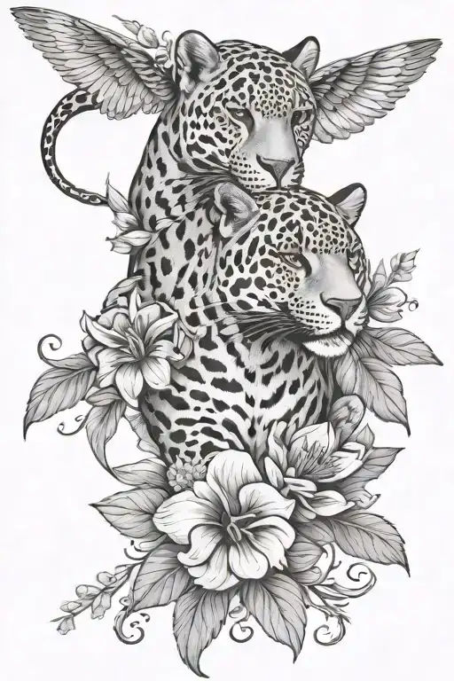 Jaguar And Hummingbird With Floral