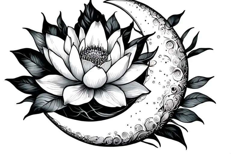 Moon Crescent With Lotus Flower Blooming