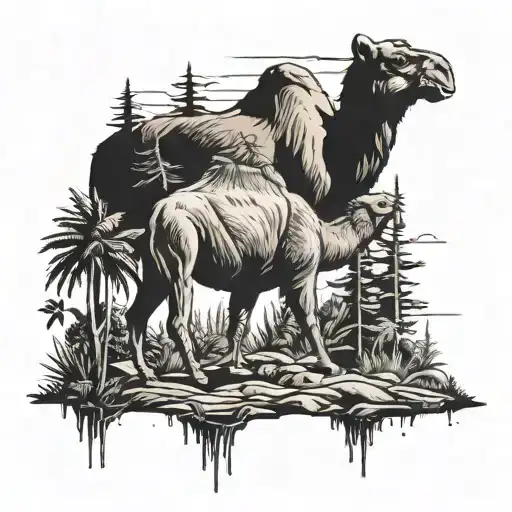 A Camel And Bear Sharing A Hiking Trail Surrounded By Lush Flora