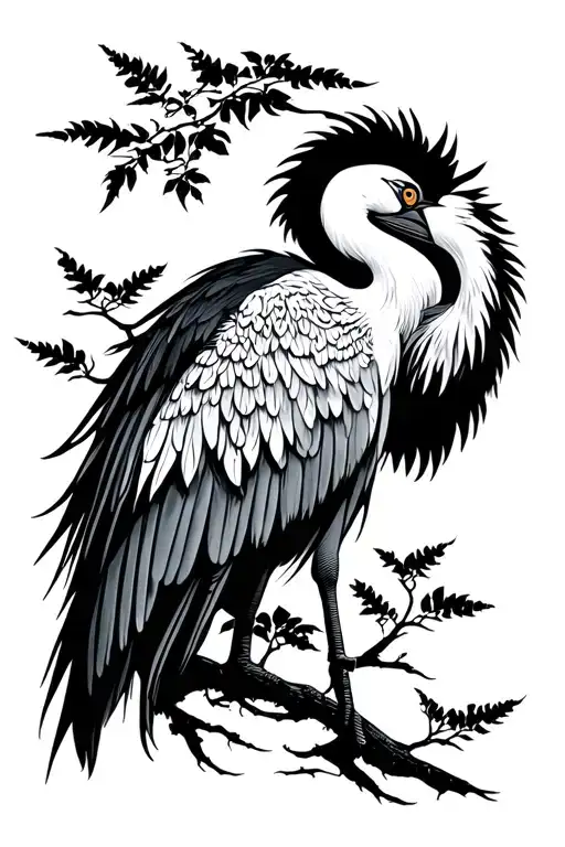 Crane Bird With Forest