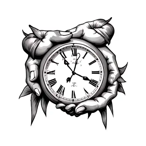 Family Holding Hands With Clock