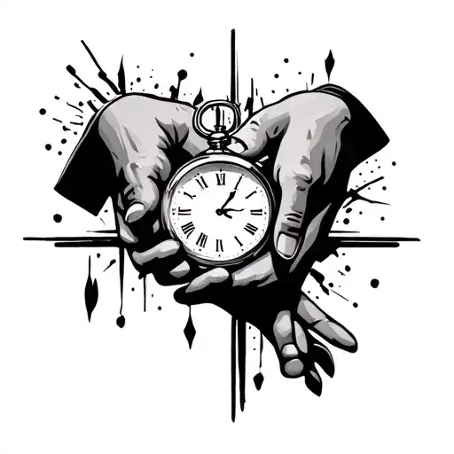 Family Holding Hands With Clock