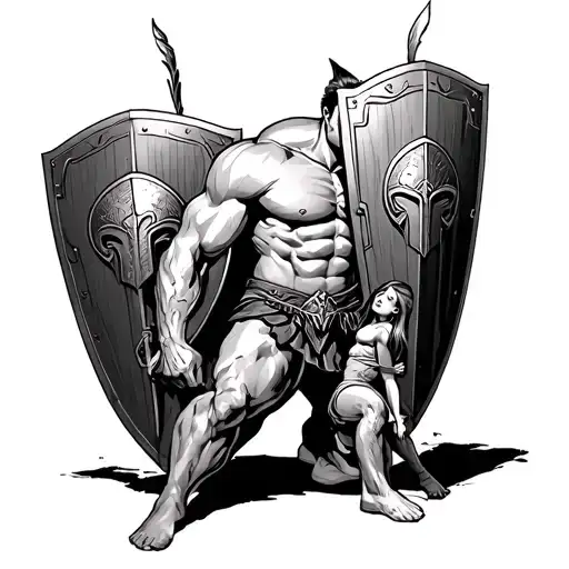 Spartan Hunched Over Shielding Family Posing