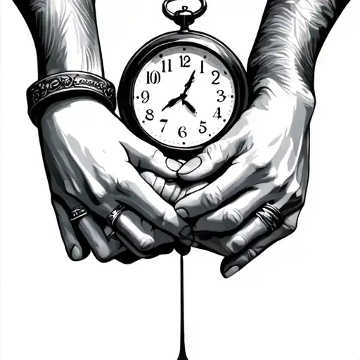 Family Holding Hands With Clock