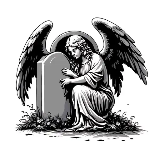 Arch Angel Crying Over A Grave Stone