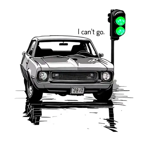A Car And A Greenlight That Says 'I Can't Go'