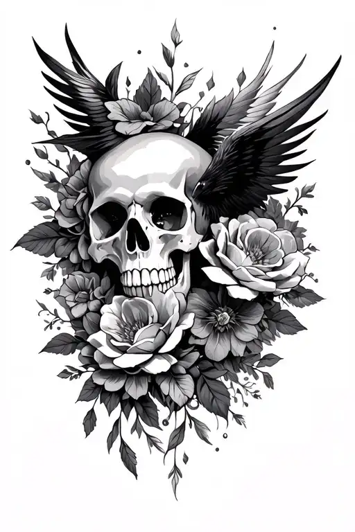 Goddess Raven Flowers Skulls
