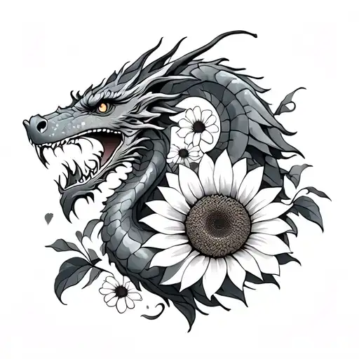 Dragon And Sunflowers