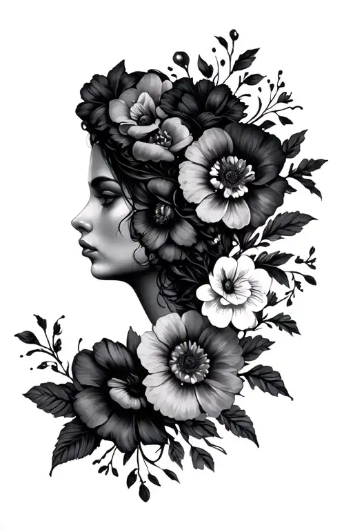 Twin Women Face Surrounded With Flowers