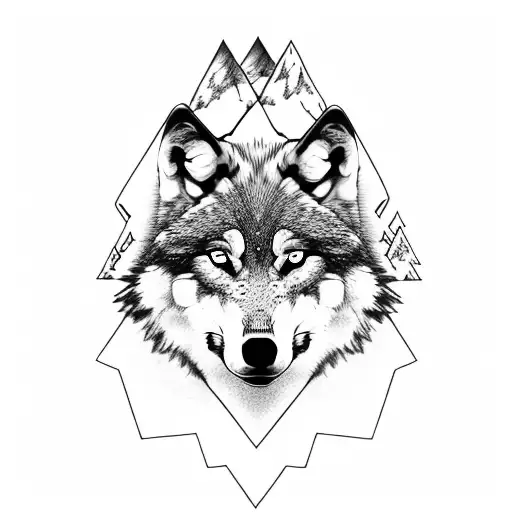Wolf Surrounded By Mountains Symmetrical