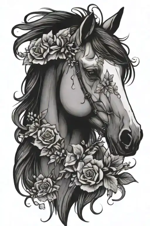 Horse Head With Flowers Surrounding
