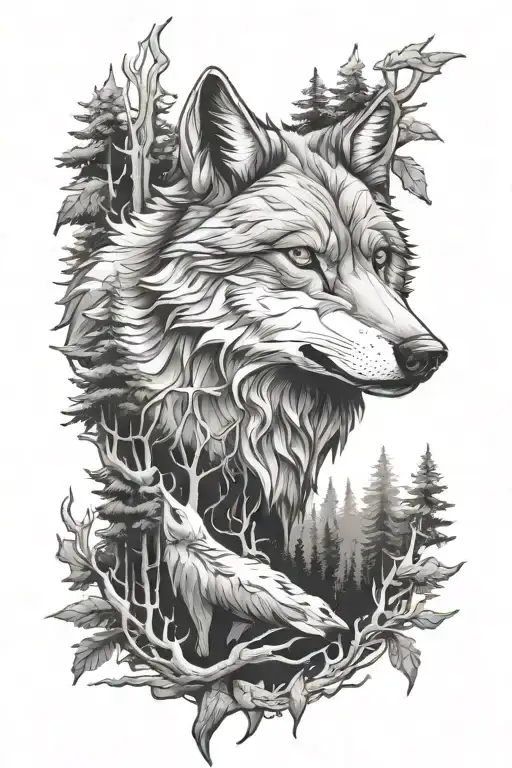 Forest Inside A Wolf Head