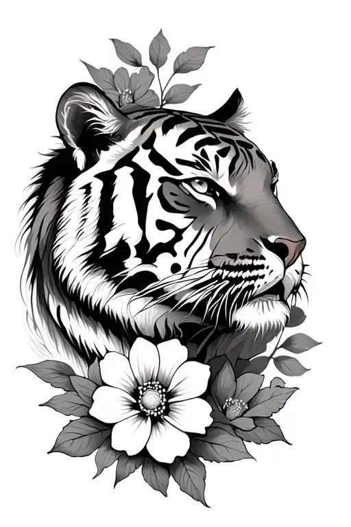 Tiger With Flowers