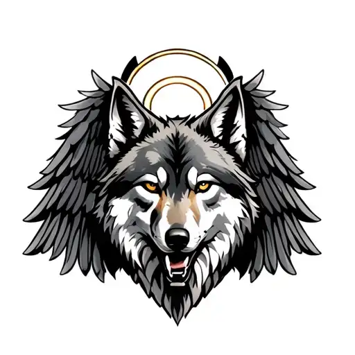 Wolf True Protector With Halo And Wings