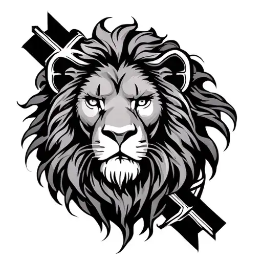 Lion Head And Cross Surrounded