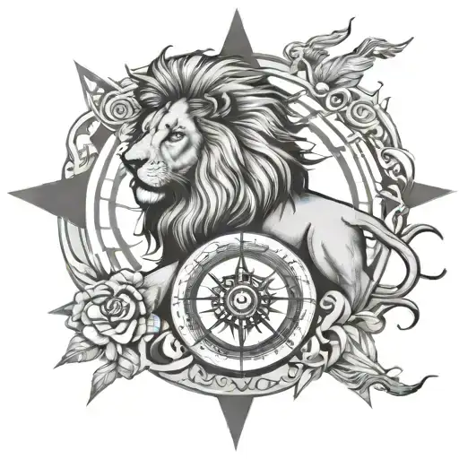 Lion And Compass Rose Intertwined