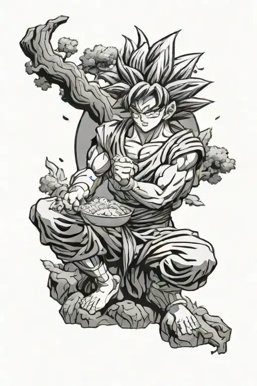 Goku Eating Rice Under Tree Of Knowledge