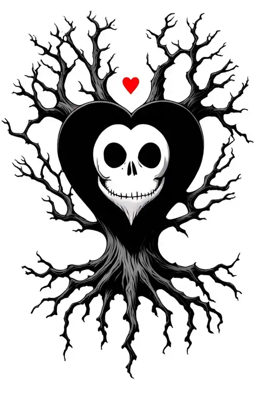 Dead Tree With Alkaline Trio Heart Logo With Jack Skellington Skull In The Center On The Trunk