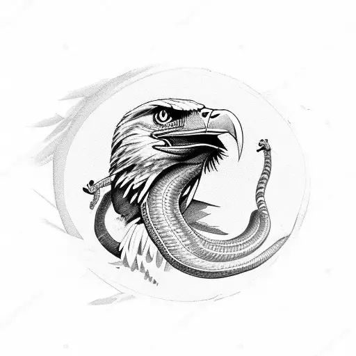 Eagle Fighting Snake While Flying In The Sky Tattoo