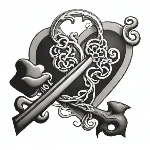 Skeleton Key Shaped Like Heart Intertwined