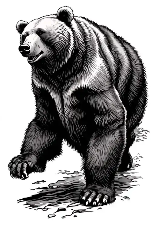 Russian Bear Walking Across Chest Tattoo