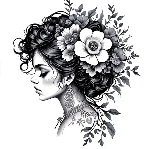 Ornement Floral Lady Profile