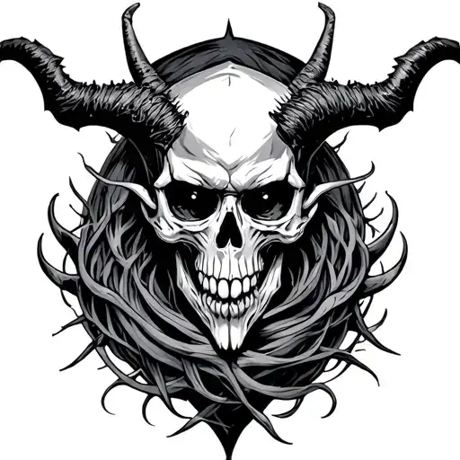 Demon Wearing Skull Surrounded