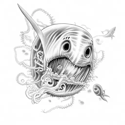 Jellyfish With A Great White Shark Skeleton In Coral