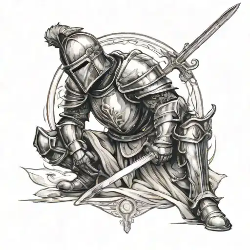 Knight Kneeling With Sword In The Middle