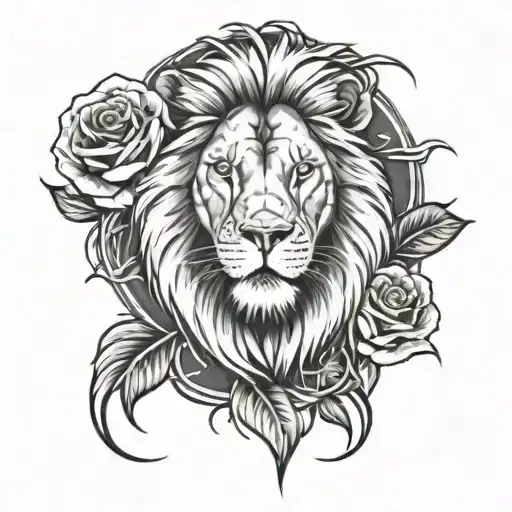 Lion With Roses