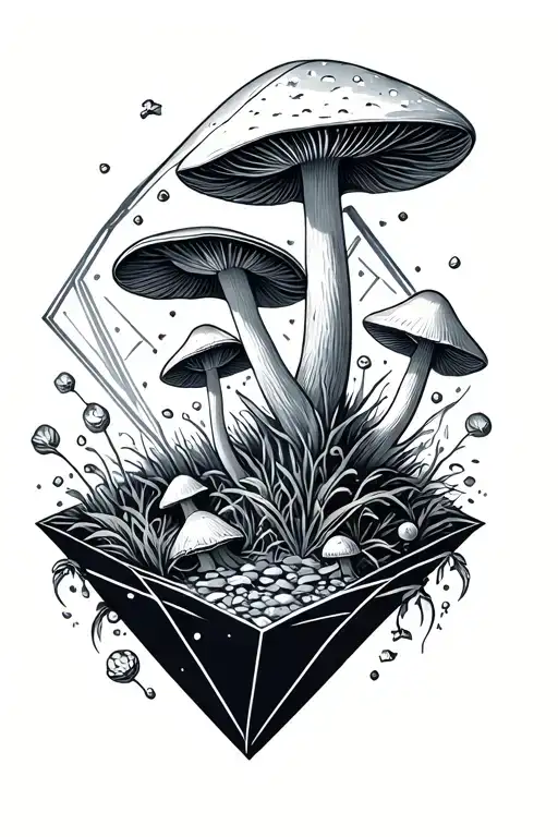 Nature And Mushroom In Space Surrounded In Geometic Shape