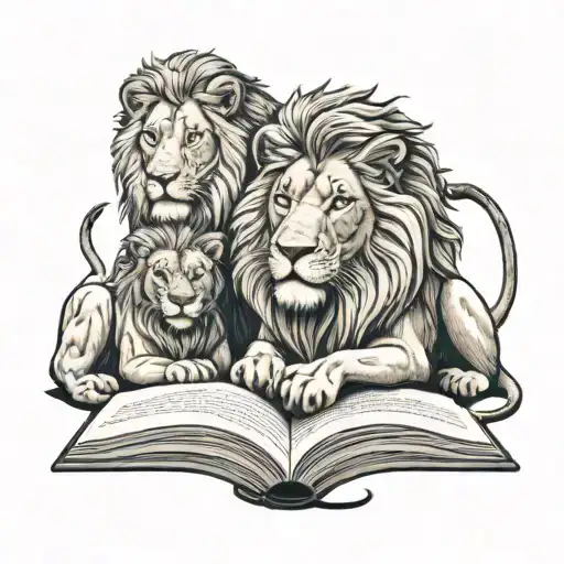 A Lion Family Reading Books Together In A Cozy Library Setting