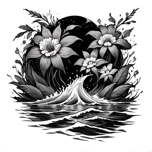 Storm And Rushig Massive Water And Flowers Around The Storm It To Show The Growth From A Storm